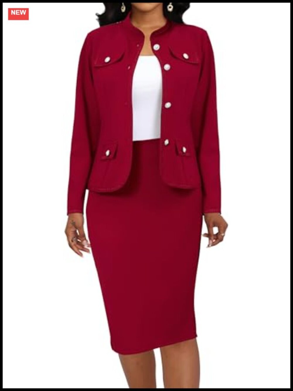 Women's 2 Piece Skirt Suit Set Blazer Pencil Skirt Stretch Business Formal